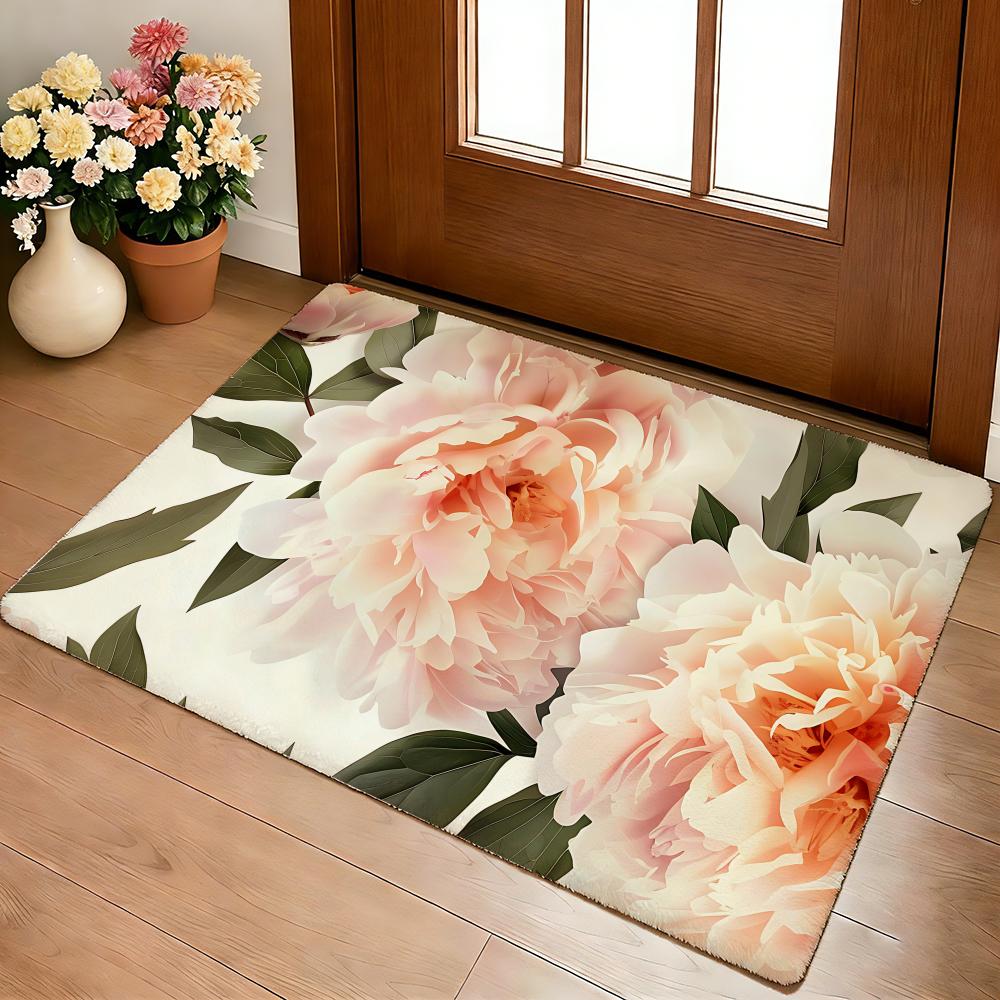 Tappetino per Pavimento Pittura Fiore di Peonia Morbido Spesso Antiscivolo in Flanella Accogliente per Arredo Soggiorno Camera da Letto Cucina Tappeti