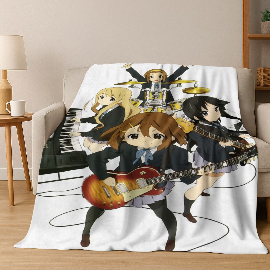 Anime K-ON Kawaii Girl Hirasawa Yui Music Cartoon Flannel Blanket,Cozy Soft Throw Blanket for Home Bedroom Bed Sofa Cover Kid