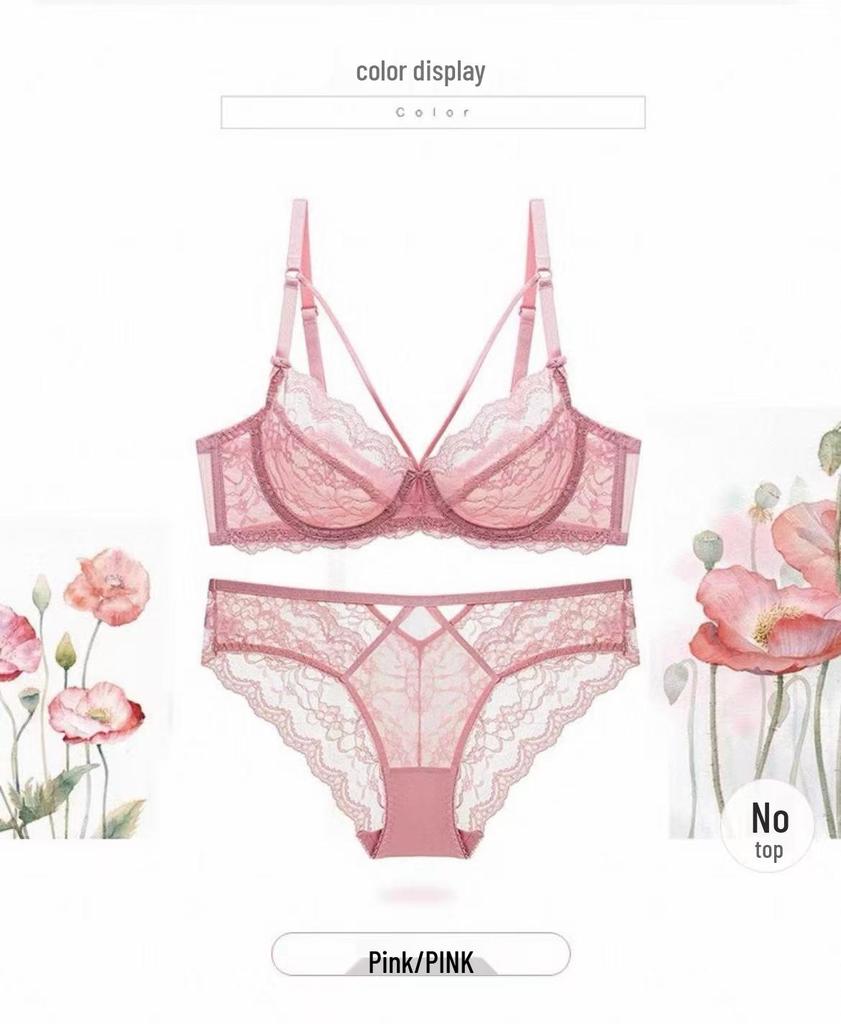 Plus Size Pink Lace Lingerie Set: Transparent, Minimizing & Ultra-Thin Bra for a Sexy Look