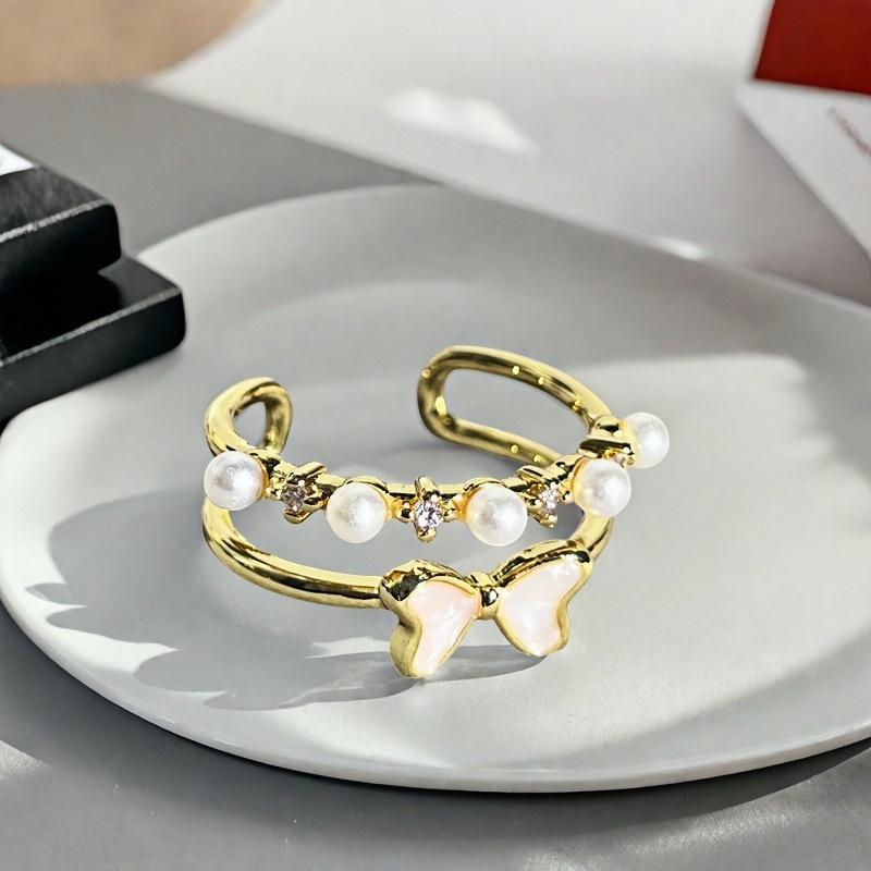 Niche Design Unique Flower Bow Student Party Opening Ring Fashion Light Luxury High Sense Ring Women