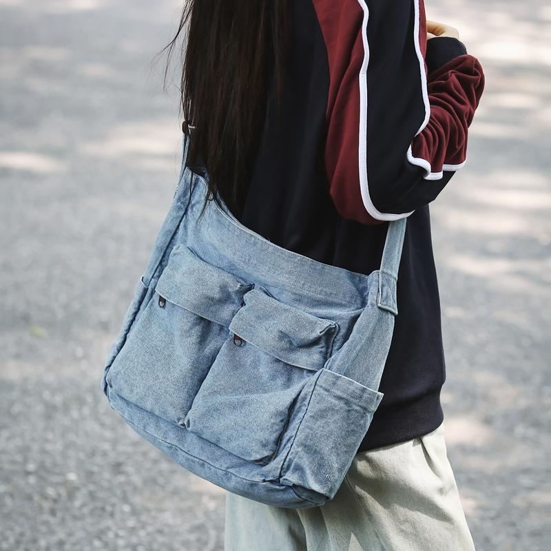 Denim Messenger Bag Women's Large Capacity Shoulder Bag Student Class Bag
