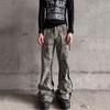 Vintage Patchwork Leopard Print Flared Jeans Men Women High-Waisted Slim Fit Denim Trousers