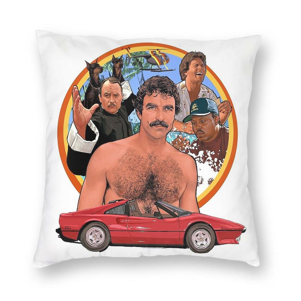 Federa per Cuscino Quadrata Magnum Pi Tom Selleck Poliestere Lino Velluto Zip Creativa Decorazione Copricuscino per Auto