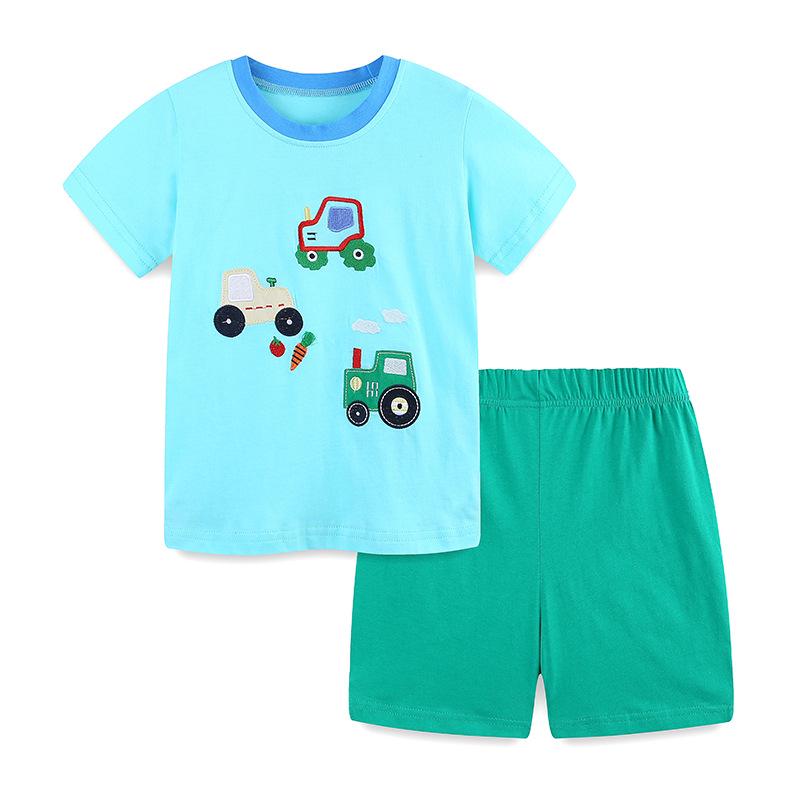 European Style Toddler Boys Car Embroidery Two-Piece Short-Sleeve Set - Summer 26 New Arrival. 115cm