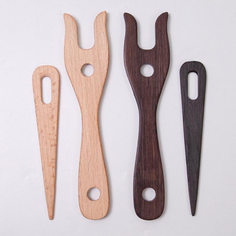2 Stück Strickgabel und Öhrnadel-Set Holz Kordelwerkzeug Gabel Flechter Leichtgewicht Strickgabel Flechtwerkzeug