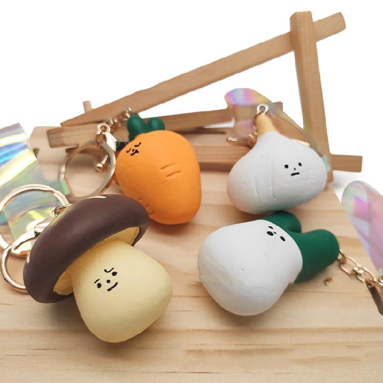 Farm Themed Vegetable Keychain Key Organsier Charm Pnedant With Carrot Mushroom Garlic Design Rubber Gift