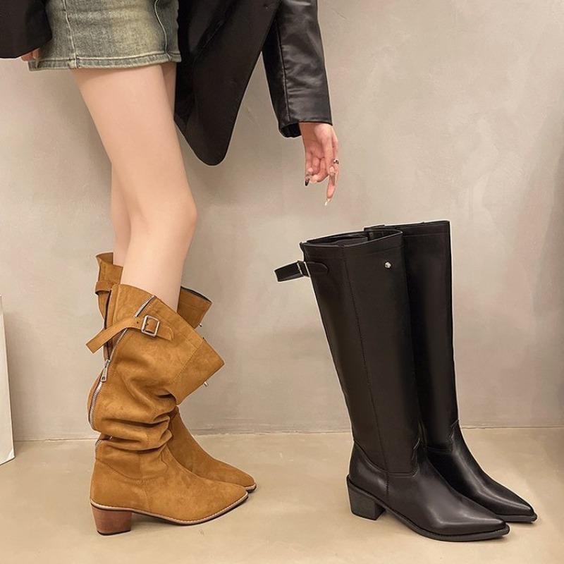 Fashion 2025 New Fashionable Versatile Western Boot Thick Heel Pointed Toe High Tube Comfortable Boot for Adult Women Korean Style