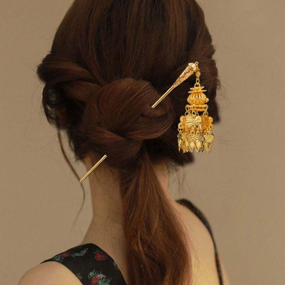 Ethnic Style Golden Tassels Hair Fork Ancient Ethnic Style Hair Sticks  Festival