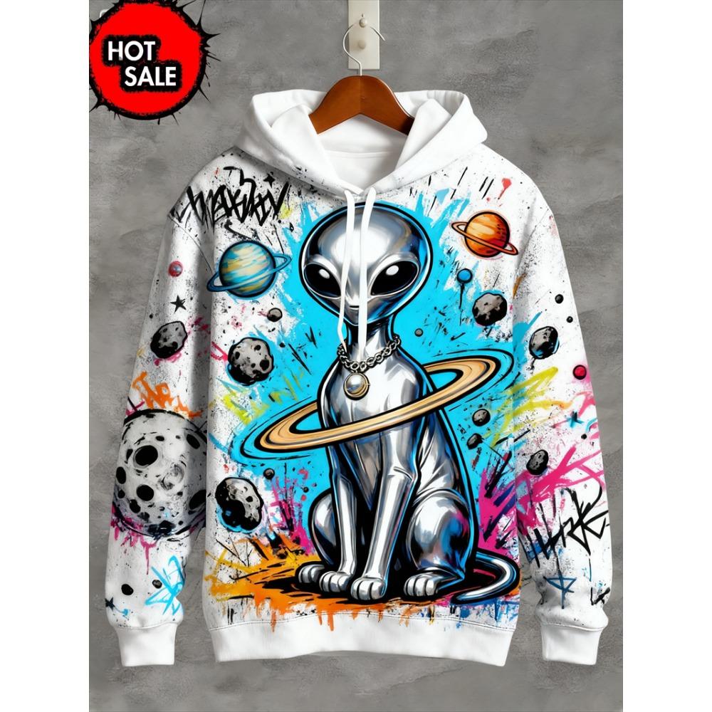 Felpa con Cappuccio Stampa 3D Alieno UFO Moda Donna Felpe Gatto Felpa Casual Cappotto Harajuku Abbigliamento Unisex Uomo Felpa con Cappuccio