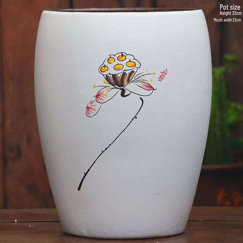 Extra Large White Ceramic Pot: European Style Succulent and Flower Pot for Courtyard Landscaping with Rough Texture and Large Caliber.