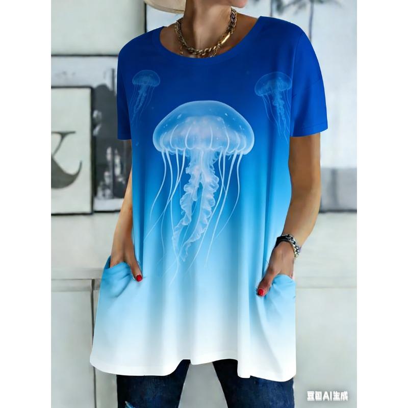 

Summer printed short-sleeved T-shirt with pockets XL