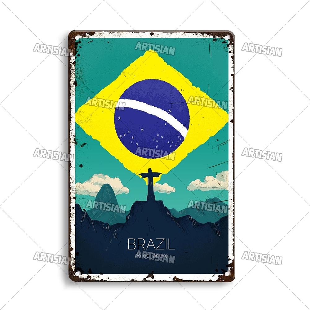 Nostalgic Brazil Metal Poster Vintage Travel Metal Tin Sign Decorative Plate Home Bar Studio Wall Decor Metal Plaque
