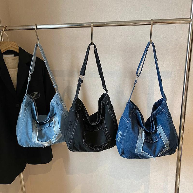 Korean Washed Denim Tote Bag - Women's 2025 Summer Fashion, Large Capacity Shoulder Crossbody