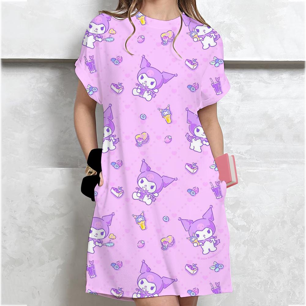 Fashion Women s Printing Loose Crew Neck Casual Dresses Versatile S
