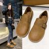 Fashion New Style Luxury Leather Women Shoes Spring Retro Round Head Casual Flat Rubber Bottom Belt Buckle Women's Single Shoes