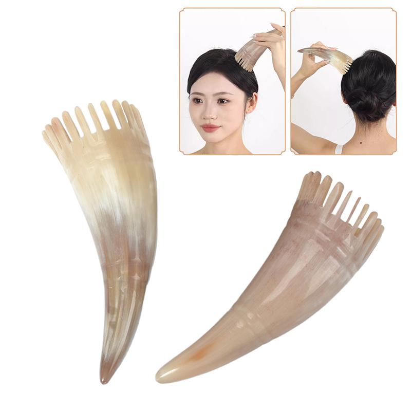 1 Pcs Cow Horn Hair Scrubbing Combs Clean Scalp Head Meridian Massagebrush Wide Tooth Cow Horn Comb Barber Hairdressing Tools