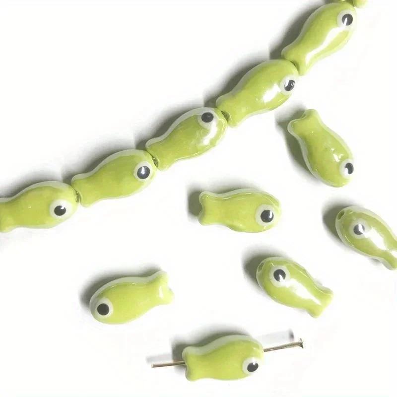 10Pcs 20mm*10mm Retro Small Fish Beads Charms Ceramic Spacer Loose Beads for Jewelry Making DIY Bracelet Accessories.