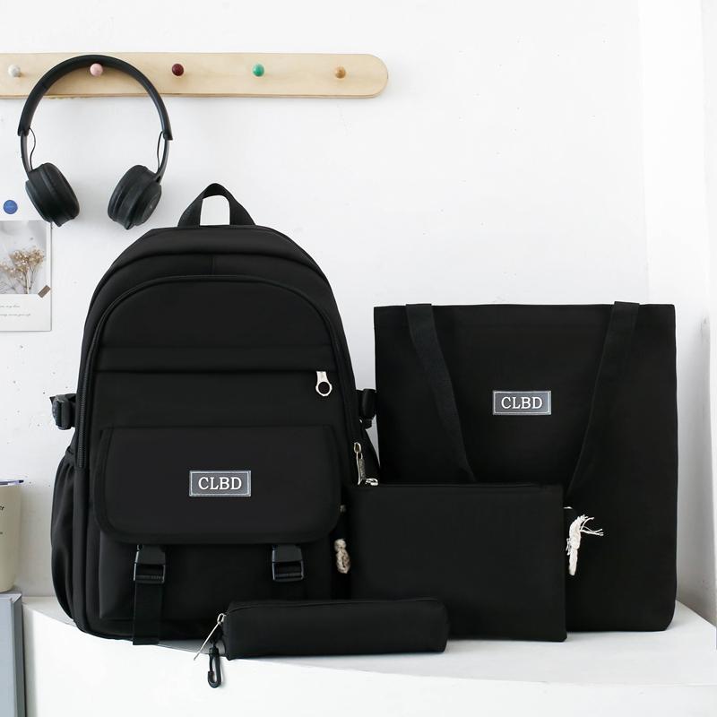 Four-Piece Backpack Set Student Schoolbag Women's Solid Color Backpack