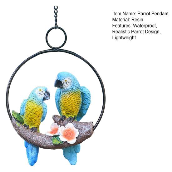 Parrot Pendant, Waterproof Resin Outdoor Garden Decoration with Iron Ring Suspension, Realistic Macaw Pair Hanging Ornament for Balcony Trees Indoor