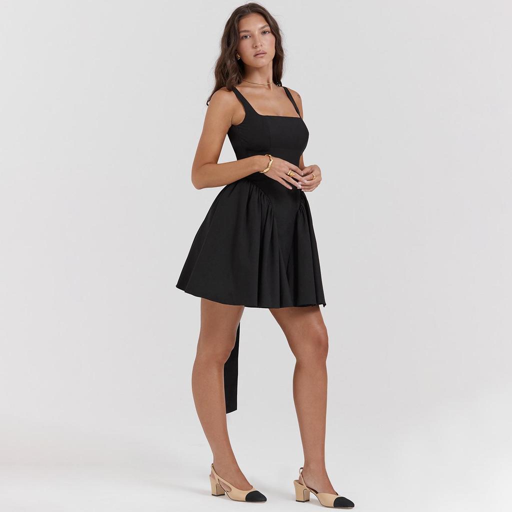 Femei Design Sense fără spate rochie mini cu bretele spaghete, cu decolteu în V, talie înaltă, solidă