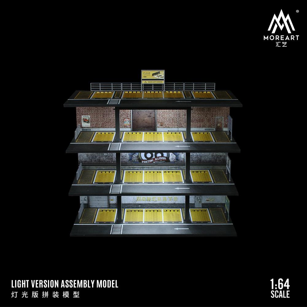 MoreArt 1:64 Four-Storey Steel Frame Style Garage Lighting Diorama ,Car Parking Lot Display&Collection&Gift American