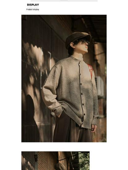 Unisex Retro Einfarbige Strickjacke mit Stehkragen - Old Money Style Vielseitige Strickware