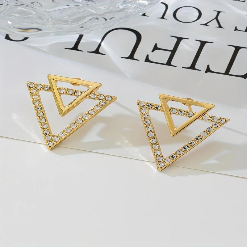 

Комплект серег и ожерелья для женщин, позолоченное 14-каратным золотом V-образное подвесное украшение, многослойные треугольные серьги с кубическим цирконием, подарок