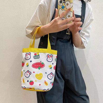 Sac Seau Graffiti Motif Animal Mignon Portable Sac Cylindrique Imprimé Sac en Toile Sac à Bento à Main Sac Boîte à Déjeuner