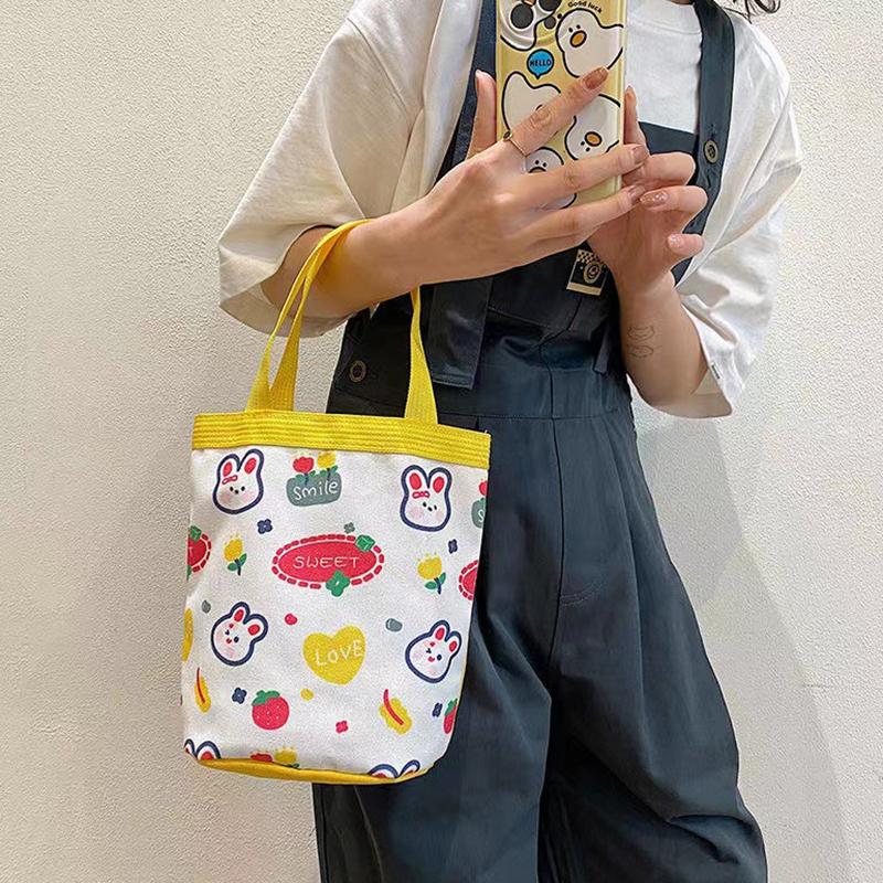 Портативная милая сумка-ведро с граффити в виде животных цилиндрическая сумка с принтом INS холщовая сумка для бэнто ручная сумка-ланчбокс 429₽