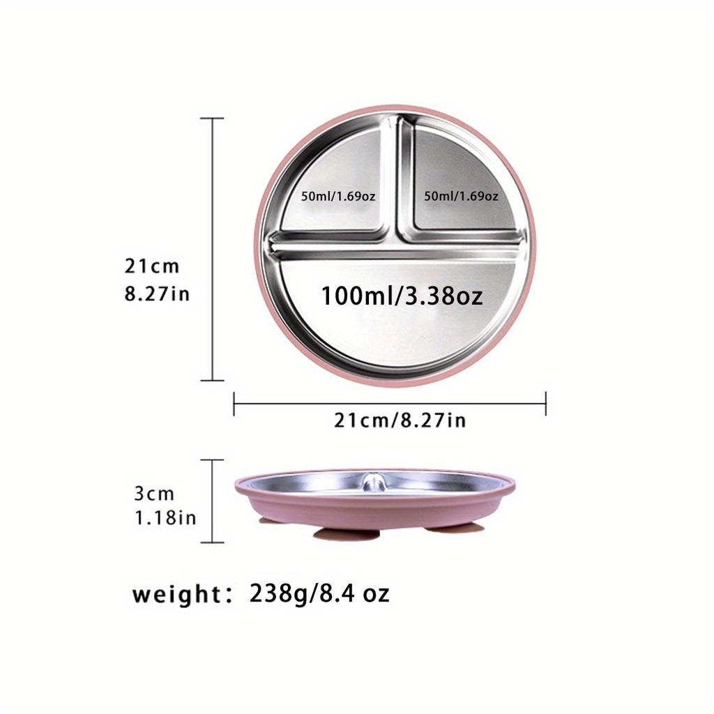 New style children's silicone plate baby eating compartment 304 stainless steel tableware dinner plate with suction cup type