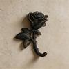 Metal Wall Hook With Rose Detail and Weathered Finish, Decorative Wall Mounted Hook for Keys Towels Aprons in Entryway Bathroom Kitchen or Hallway