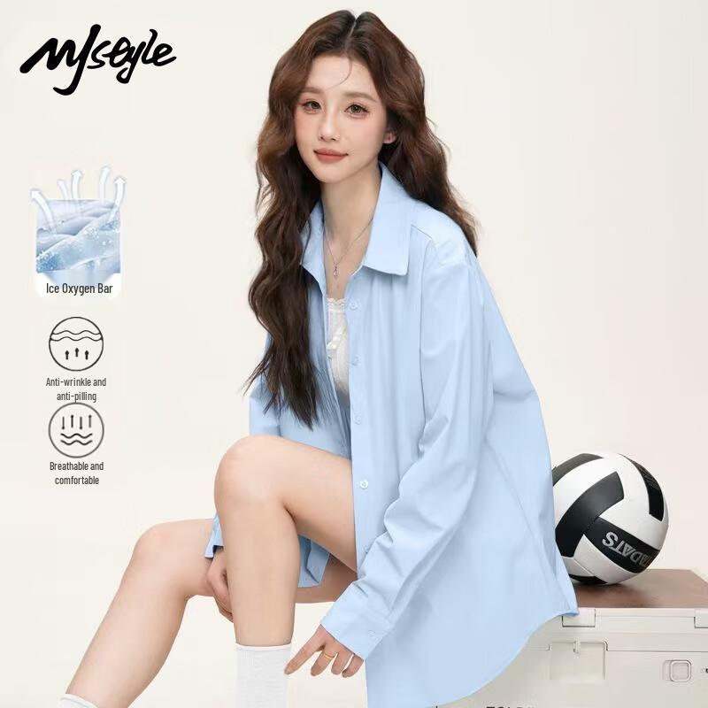 MJ STYLE Women's Ice Silk Long Sleeve Blouse
