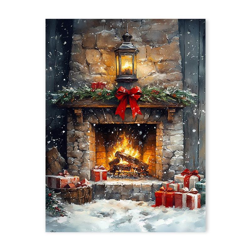 Vintage Red Christmas Tree Truck Candle Decorative Posters Merry Christmas Canvas Painting Living Room Wall Art Holiday Decor