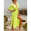Damen Strand Sonnenschutz Riemen Taille Schlitz Durchsichtiges Netz Bikini Strickjacke Cover Up