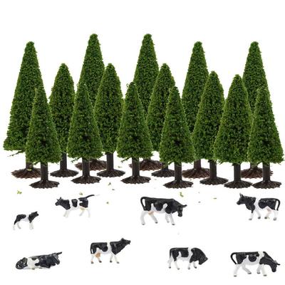 Landschaftssammlung Baummodell Baum 6-10cm 3 Größenmix 15 Bäume + 8 Kuhmodelle für 187 HO Spur Landschaft Miniaturgarten Modelleisenbahn Modellbau