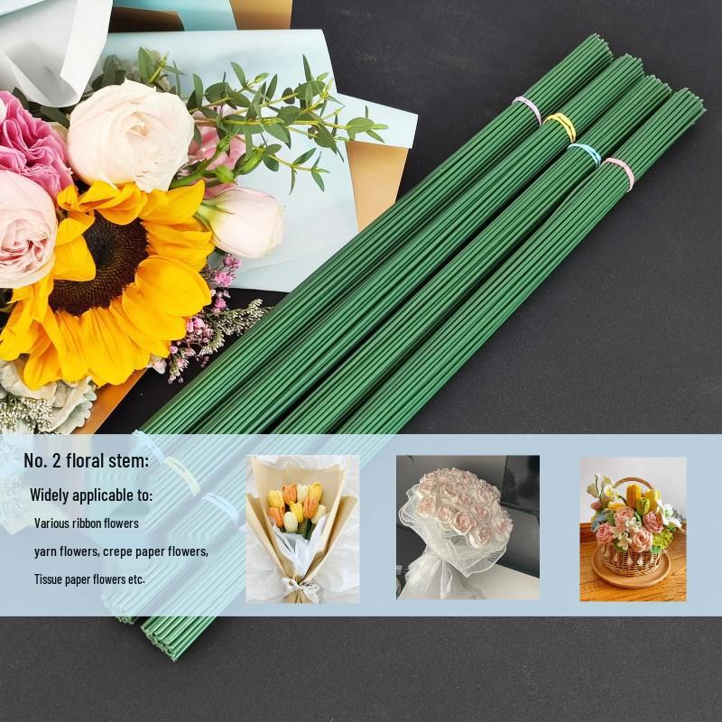 Handmade Green Floral Stem #2 with Glue-Wrapped Iron Wire for DIY Bouquets