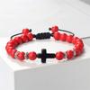 Men Women Braided Bracelet 8MM Natural Stone Christian Bless Jesus Cross Hematite Bead Bracelets Bangles Prayer Handmade Jewelry