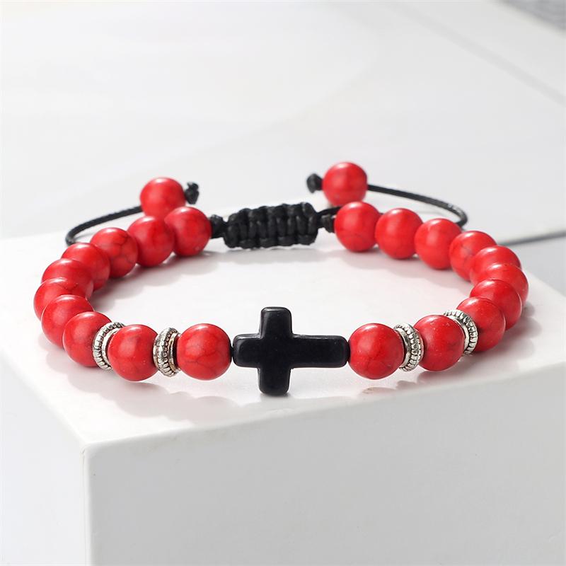 Men Women Braided Bracelet 8MM Natural Stone Christian Bless Jesus Cross Hematite Bead Bracelets Bangles Prayer Handmade Jewelry