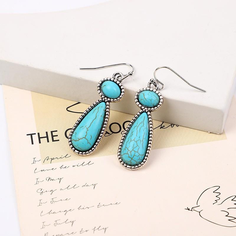 Bold Turquoise Statement Earrings Women Geometric Alloy Drop Green White Blue Ins Style