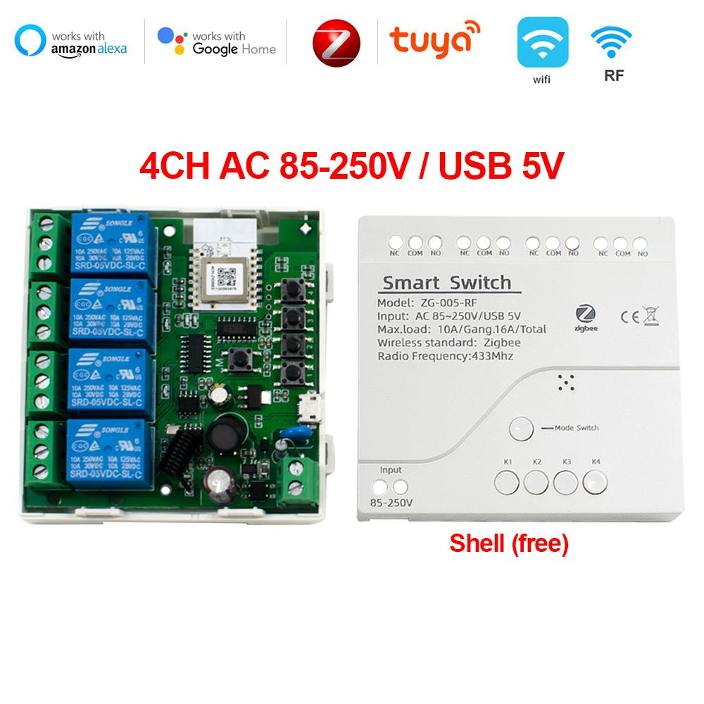 4CH Zigbee Smart Life Gate Switch Modul 12V 24V 32V 220V 1/2/4 Channel RF433 releu pentru 2MQTT Gateway SmartThings Tuya APP