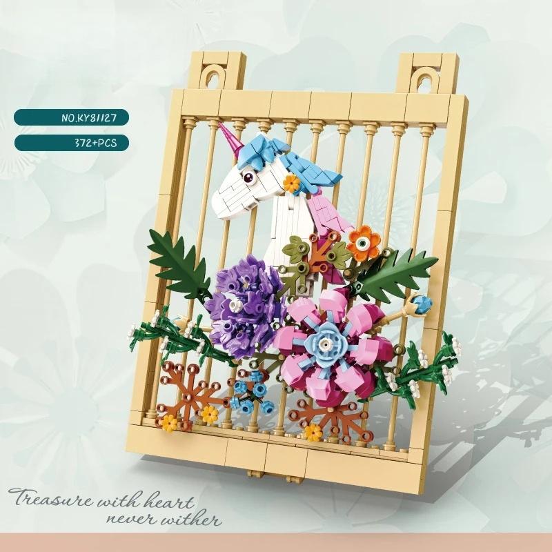 Creative Art Painting Flower World Block 3D Mural Building Blocks Unicorn Decoration Model Assembly Bricks Toys Children's Girls Mom Birthday Gifts