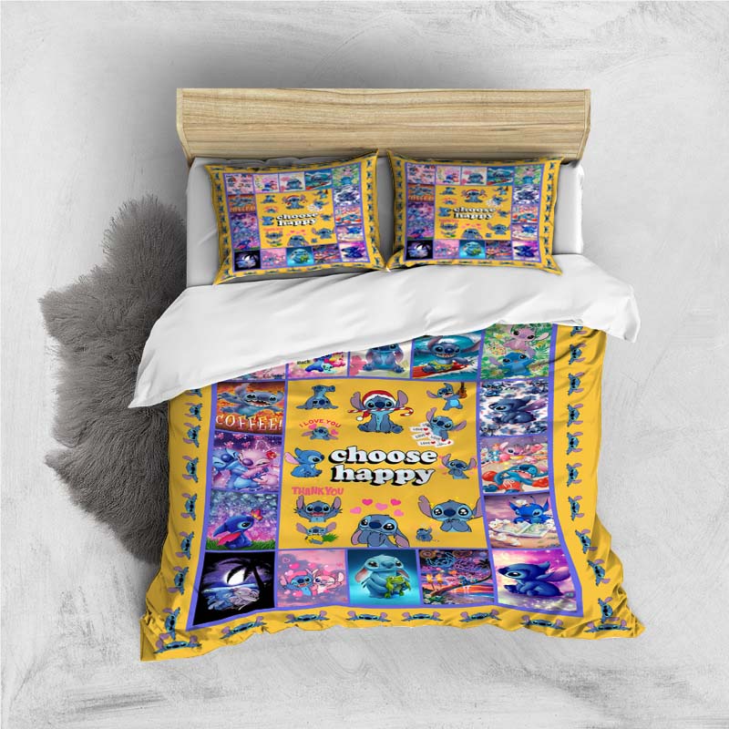 

New Stitch Bubble-blowing Bedding Set, Cartoon Duvet Cover and Pillowcases Included, Soft and Comfortable, Customizable. 135X200cm