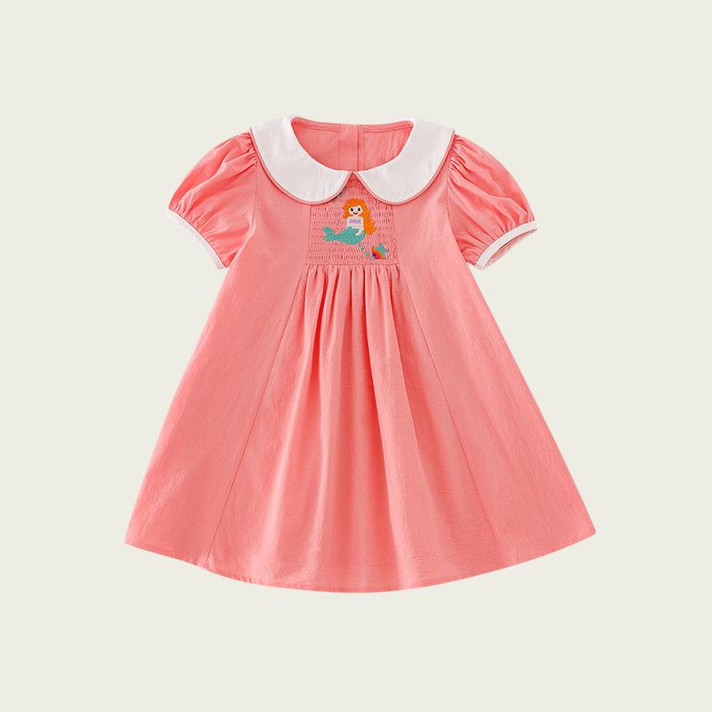 Mermaid Embroidered Doll Collar Short Sleeve Girls' Dress - Summer 2026