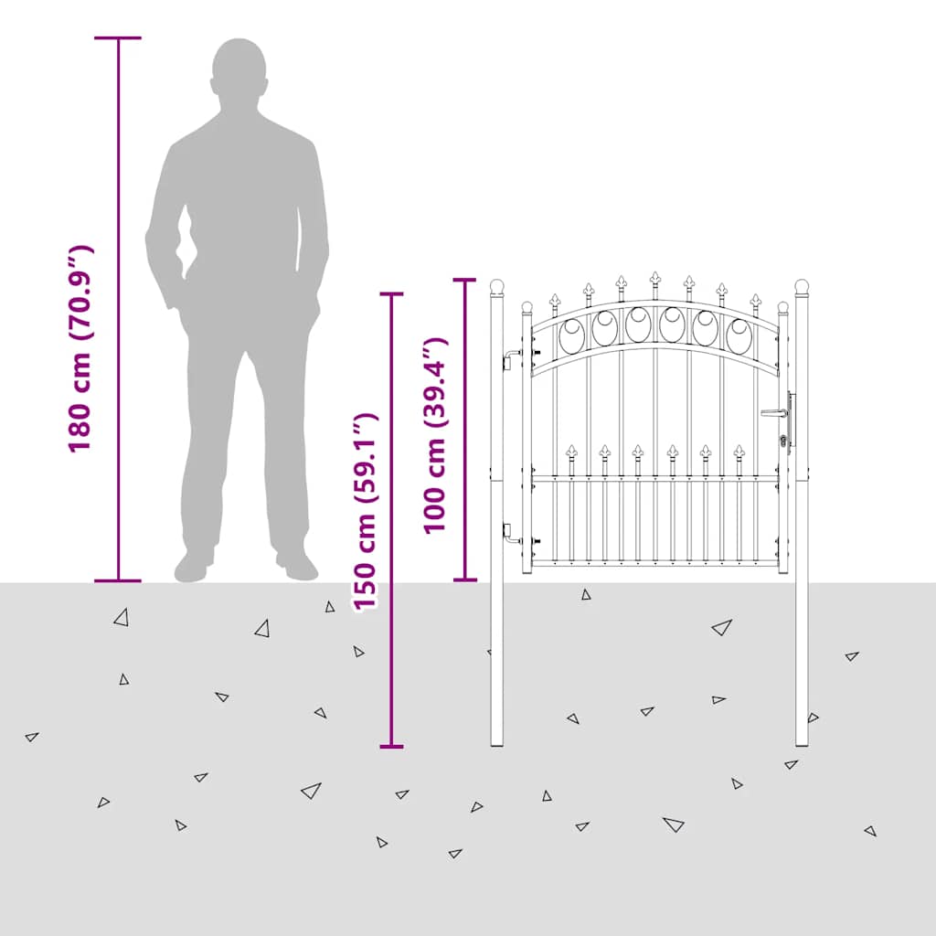 EMMEN Fence Gate with Spikes Steel 104 X 87 Cm Black