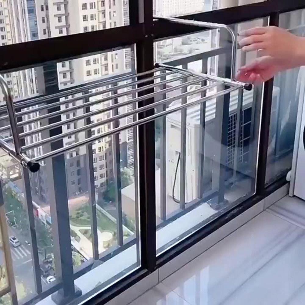 Scalable Clothes Drying Rack Stainless Steel Adjustable Balcony Hanging Rail 50-158cm Floor-Standing Clothes Organizer Racks