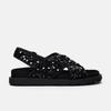 ZA Shoes New Black Beaded Flat Sandals Thick-soled Seaside Vacation Wind Beach Shoes Small Man