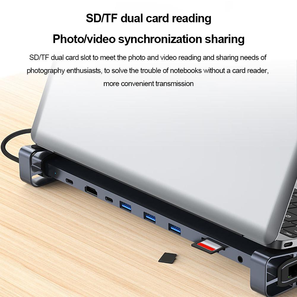 10 in 1 USB-C Docking Station Triple Monitor USB 3.0 5Gbps USB Hub Dock Multiport RJ45 Gigabit Ethernet 3.5mm AUX for Macbook PC