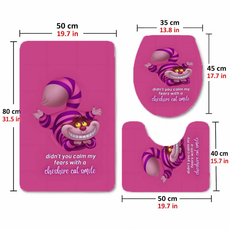 החתול צ'שייר (1) סט 3 חלקים לאסלה מפלנל כיסוי מושב אסלה רך לאמבטיה שטיח אמבטיה מונע החלקה עיצוב לאמבטיה ביתית