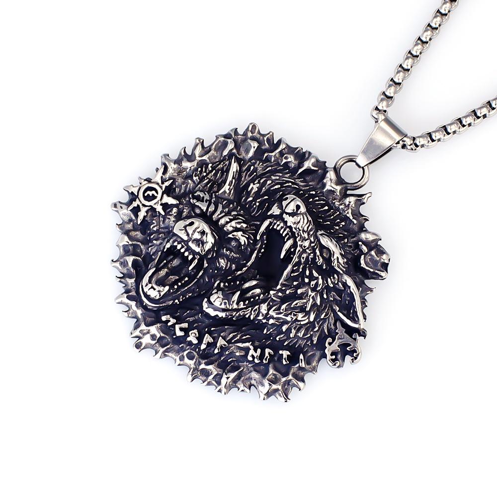 Viking Dragon Pattern Stainless Steel Necklace Bold Retro Fashion Jewelry