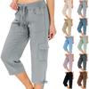 Women’s Loose Fit High Waist Elastic Waistband Lightweight Hiking Pants with Dual Pockets and Drawstring Capri Length for Outdoor Activities